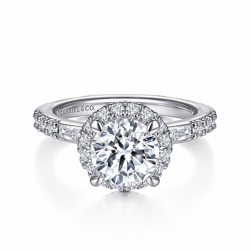 14K White Gold Round Halo Diamond Channel Set Engagement Ring