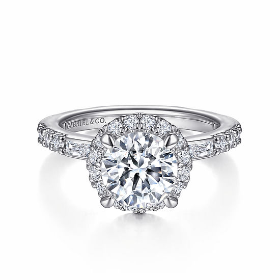 Gabriel - 14K White Gold Round Halo Diamond Channel Set Engagement Ring