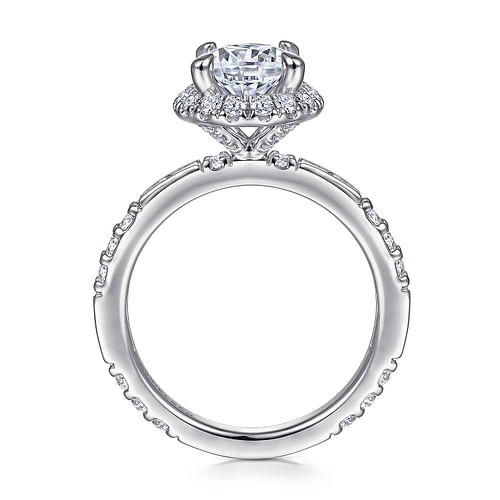 14K White Gold Round Halo Diamond Channel Set Engagement Ring