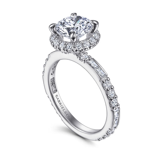 14K White Gold Round Halo Diamond Channel Set Engagement Ring