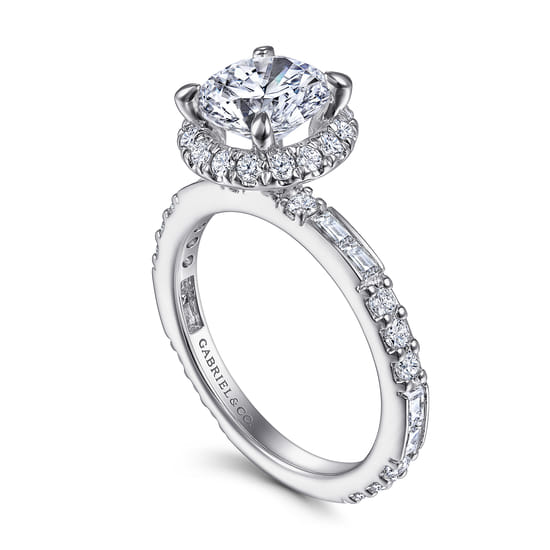 14K White Gold Round Halo Diamond Channel Set Engagement Ring angle 3