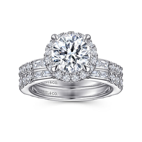 14K White Gold Round Halo Diamond Channel Set Engagement Ring