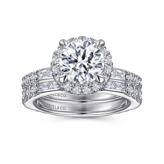 14K White Gold Round Halo Diamond Channel Set Engagement Ring angle 4