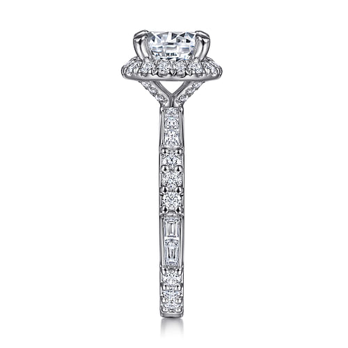 14K White Gold Round Halo Diamond Channel Set Engagement Ring
