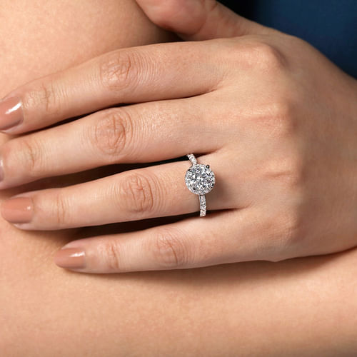 14K White Gold Round Halo Diamond Channel Set Engagement Ring