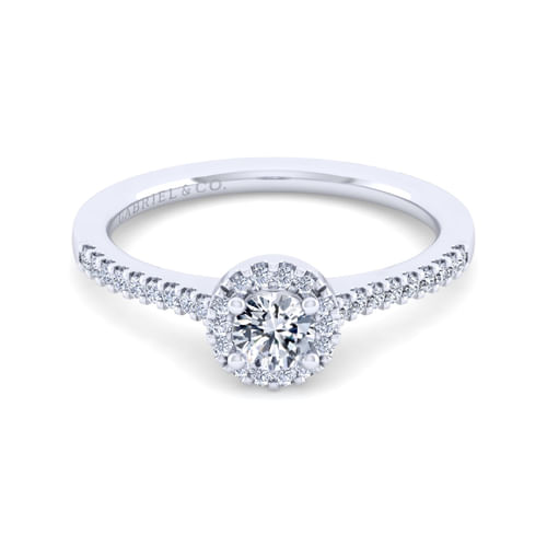 14K White Gold Round Halo Diamond Engagement Ring