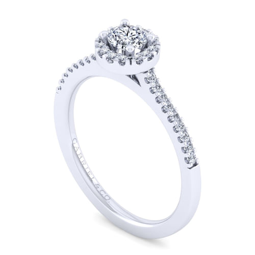14K White Gold Round Halo Diamond Engagement Ring