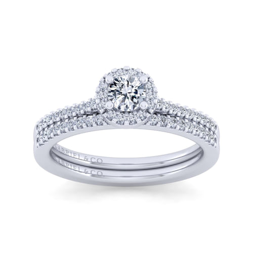 14K White Gold Round Halo Diamond Engagement Ring