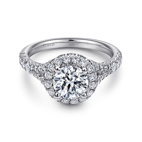Gabriel - 14K White Gold Round Halo Diamond Engagement Ring