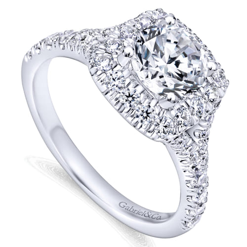 14K White Gold Round Halo Diamond Engagement Ring