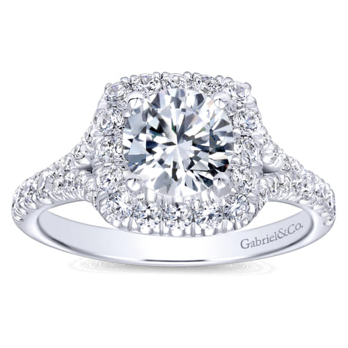 14K White Gold Round Halo Diamond Engagement Ring