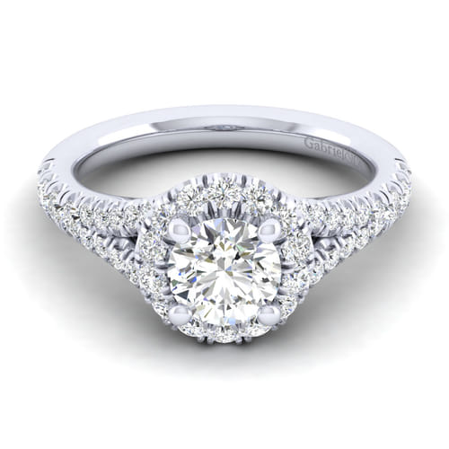 14K White Gold Round Halo Diamond Engagement Ring