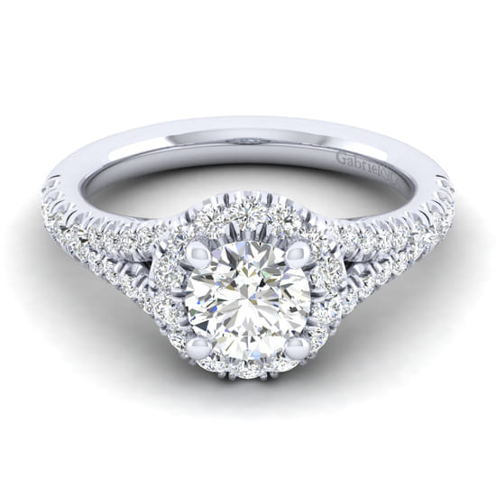 Gabriel - 14K White Gold Round Halo Diamond Engagement Ring