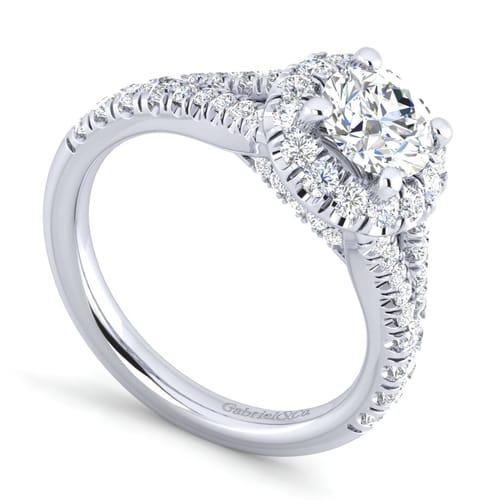 14K White Gold Round Halo Diamond Engagement Ring