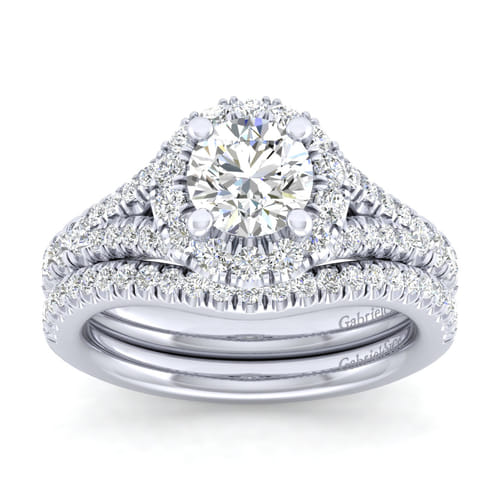 14K White Gold Round Halo Diamond Engagement Ring