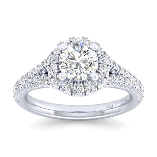 14K White Gold Round Halo Diamond Engagement Ring