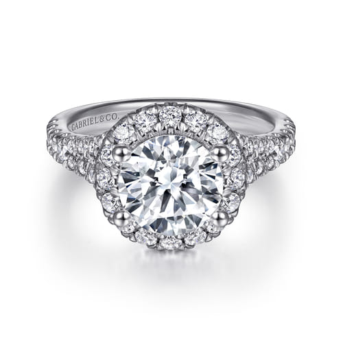 14K White Gold Round Halo Diamond Engagement Ring