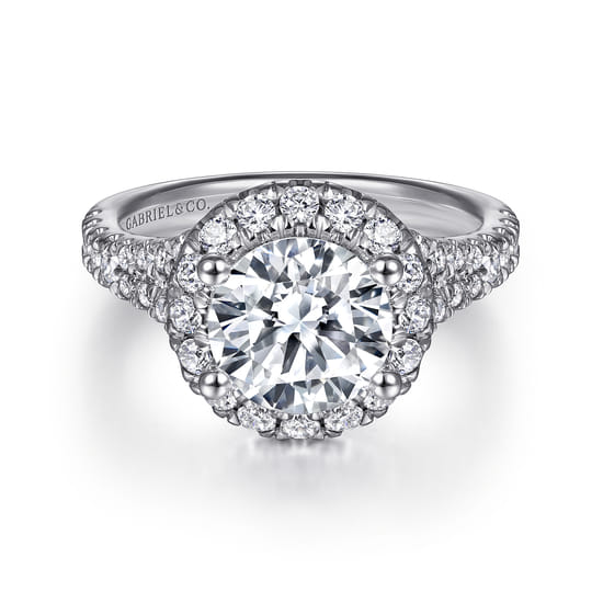 Gabriel - 14K White Gold Round Halo Diamond Engagement Ring