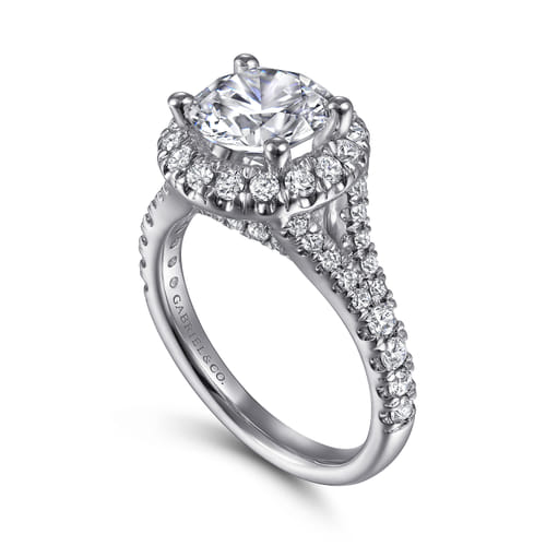 14K White Gold Round Halo Diamond Engagement Ring