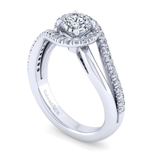 14K White Gold Round Halo Diamond Engagement Ring