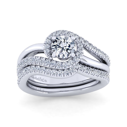 14K White Gold Round Halo Diamond Engagement Ring
