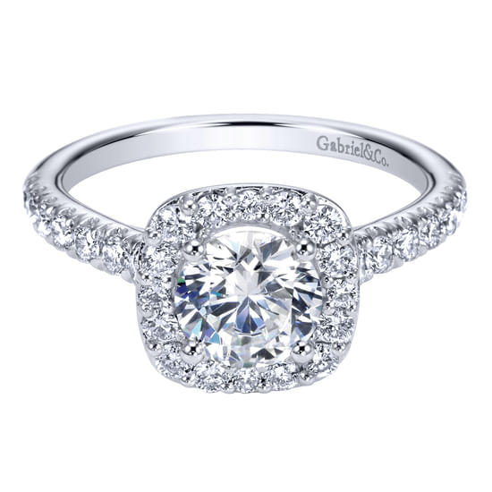 Gabriel - 14K White Gold Round Halo Diamond Engagement Ring