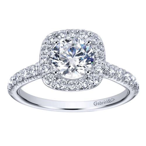 14K White Gold Round Halo Diamond Engagement Ring