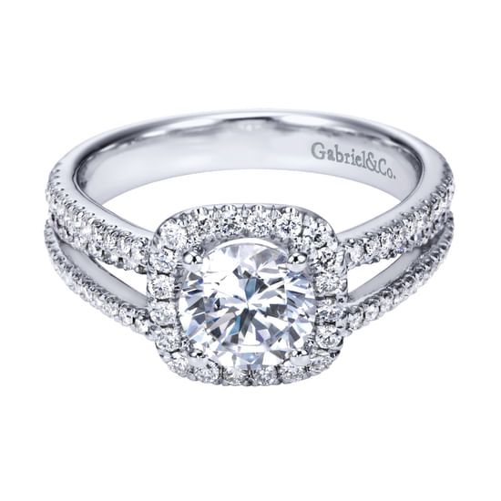 Gabriel - 14K White Gold Round Halo Diamond Engagement Ring