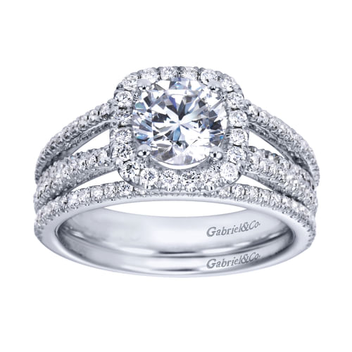 14K White Gold Round Halo Diamond Engagement Ring