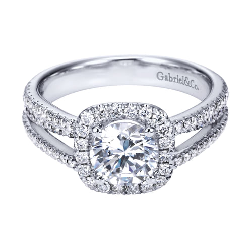 14K White Gold Round Halo Diamond Engagement Ring