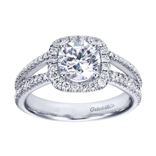 14K White Gold Round Halo Diamond Engagement Ring