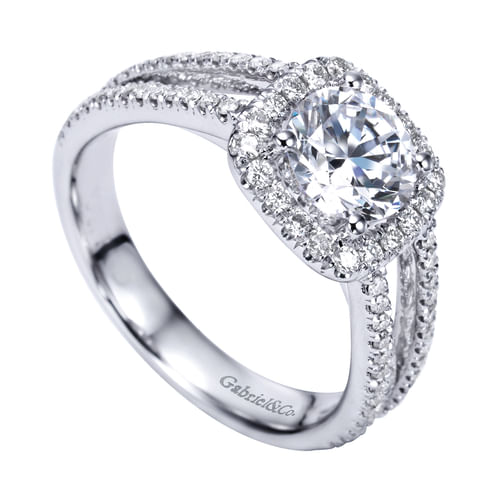 14K White Gold Round Halo Diamond Engagement Ring
