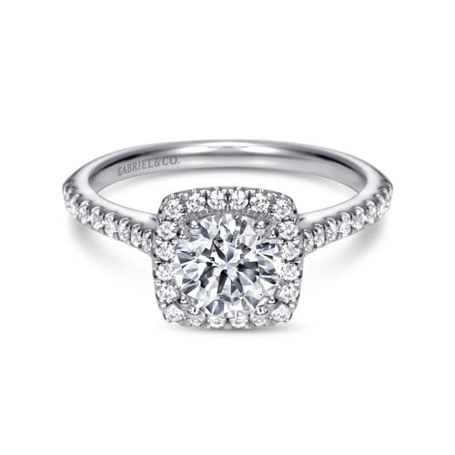 14K White Gold Round Halo Diamond Engagement Ring