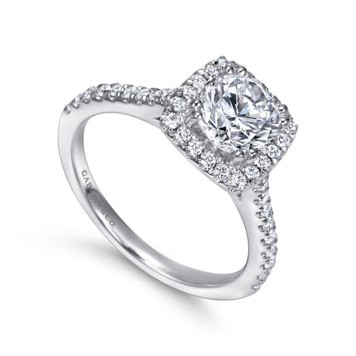 14K White Gold Round Halo Diamond Engagement Ring