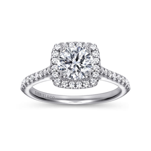 14K White Gold Round Halo Diamond Engagement Ring