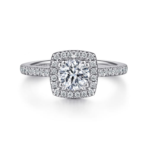 14K White Gold Round Halo Diamond Engagement Ring