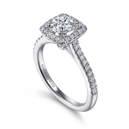 14K White Gold Round Halo Diamond Engagement Ring