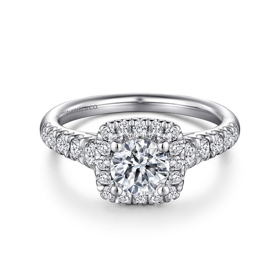 Gabriel - 14K White Gold Round Halo Diamond Engagement Ring