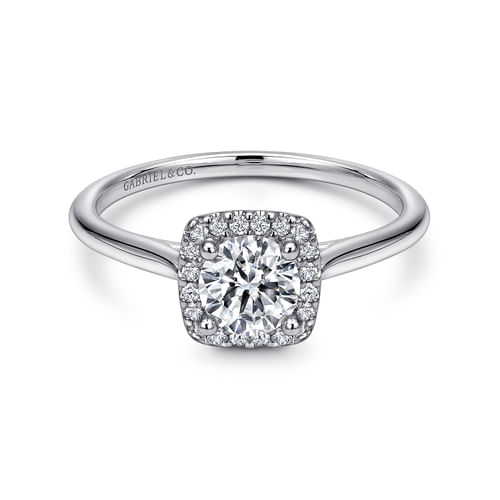 14K White Gold Round Halo Diamond Engagement Ring