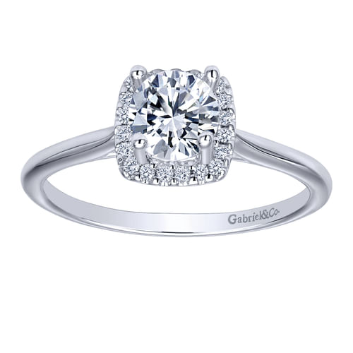 14K White Gold Round Halo Diamond Engagement Ring