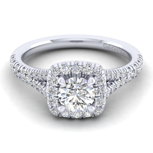 14K White Gold Round Halo Diamond Engagement Ring