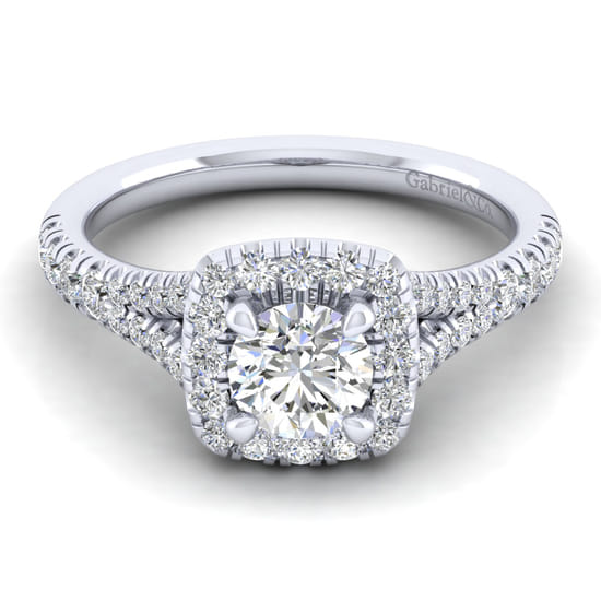 Gabriel - 14K White Gold Round Halo Diamond Engagement Ring