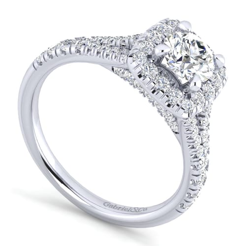 14K White Gold Round Halo Diamond Engagement Ring