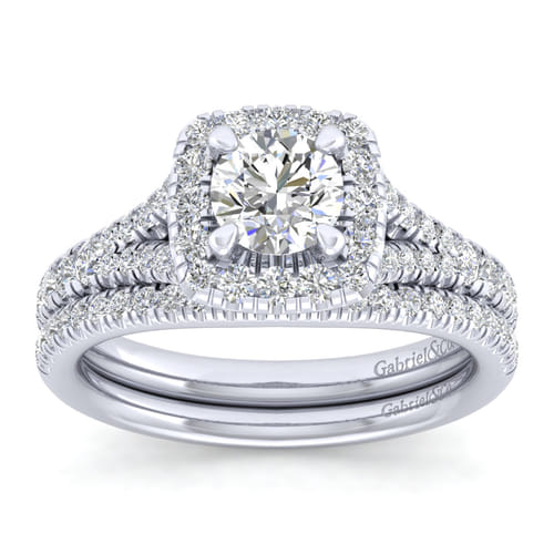 14K White Gold Round Halo Diamond Engagement Ring
