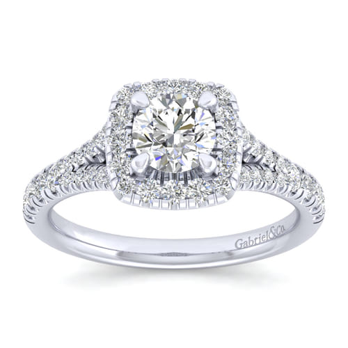 14K White Gold Round Halo Diamond Engagement Ring