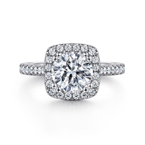 14K White Gold Round Halo Diamond Engagement Ring