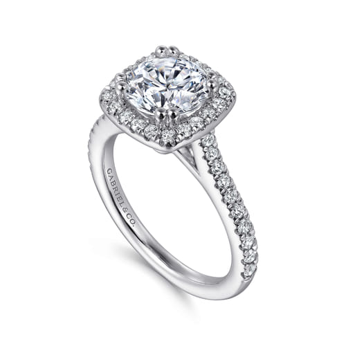 14K White Gold Round Halo Diamond Engagement Ring