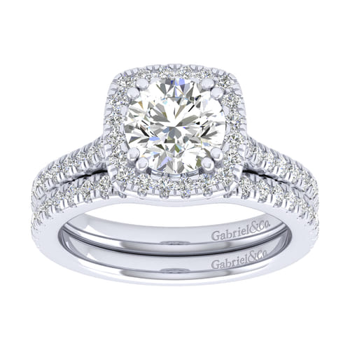 14K White Gold Round Halo Diamond Engagement Ring