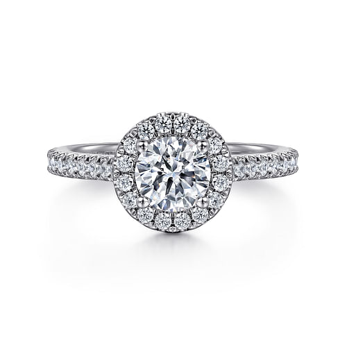 14K White Gold Round Halo Diamond Engagement Ring