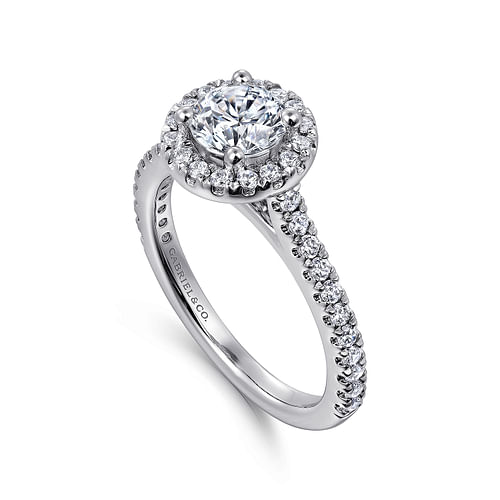 14K White Gold Round Halo Diamond Engagement Ring